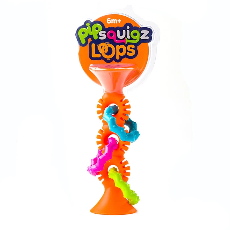 Fat Brain Toy Bobo Przyssawki Grzechotka Pomarańczowa. PipSquigz Loops