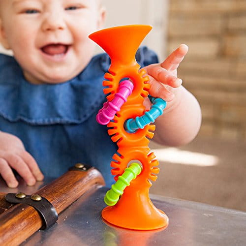 Fat Brain Toy Bobo Przyssawki Grzechotka Pomarańczowa. PipSquigz Loops