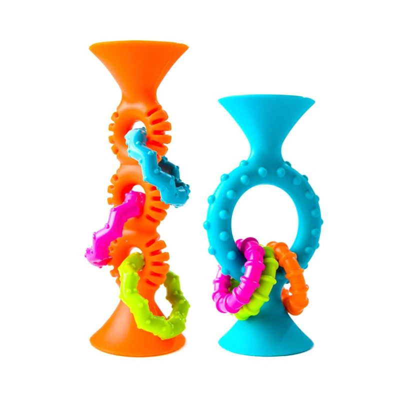 Fat Brain Toy Bobo Przyssawki Grzechotka Pomarańczowa. PipSquigz Loops