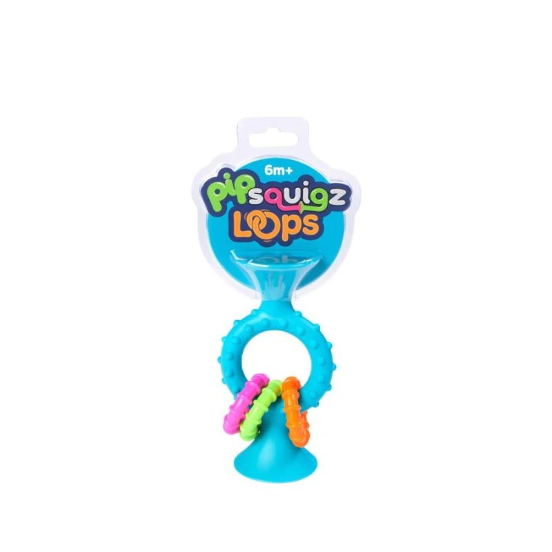 Fat Brain Toy Bobo Przyssawki Grzechotka Niebieska. PipSquigz Loops