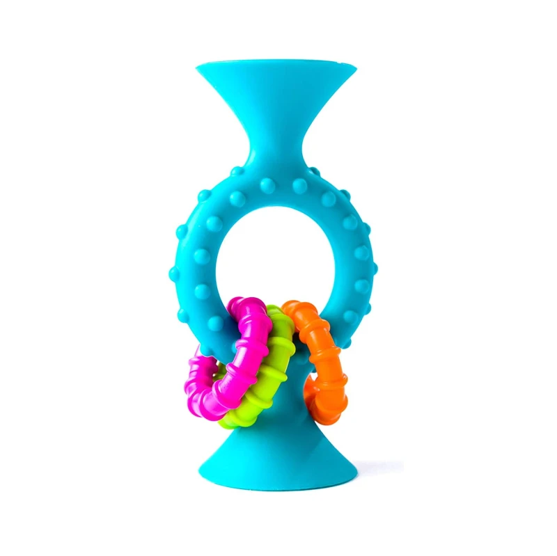 Fat Brain Toy Bobo Przyssawki Grzechotka Niebieska. PipSquigz Loops