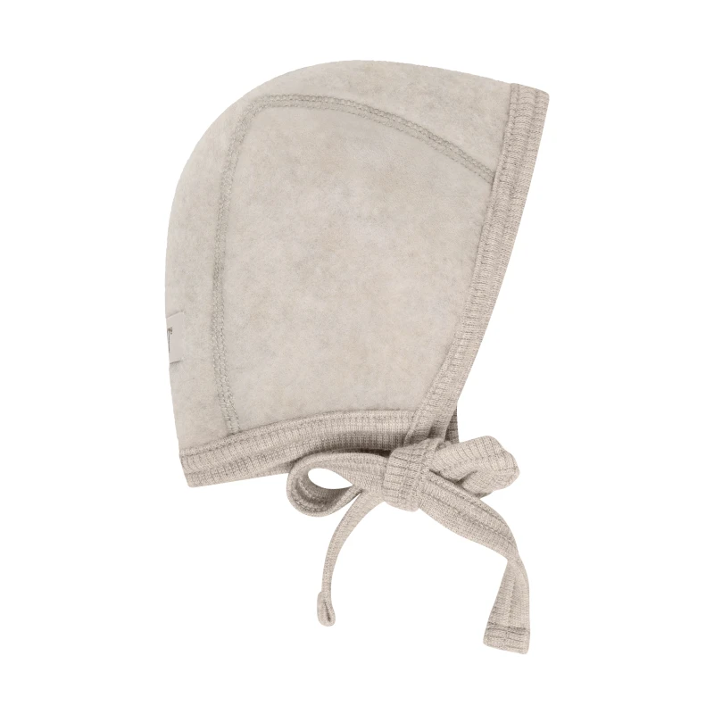 HUTTELIHUT czapka bonetka wiązana z wełny merino camel melange