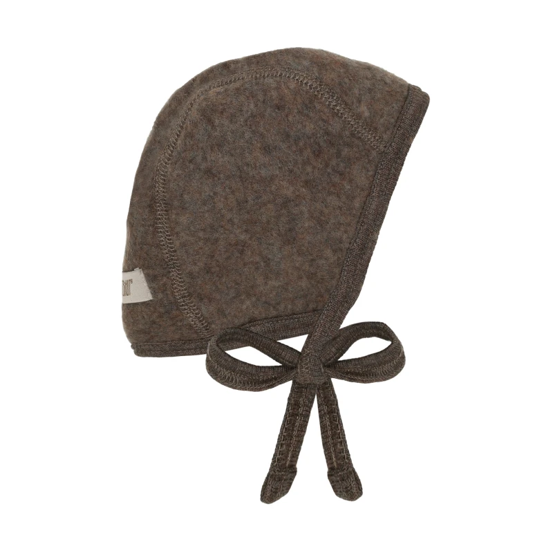 HUTTELIHUT czapka bonetka wiązana z wełny merino Brown Melange