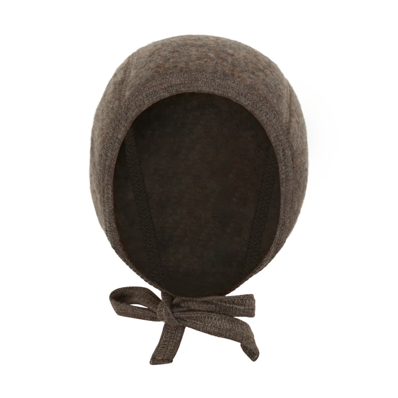 HUTTELIHUT czapka bonetka wiązana z wełny merino Brown Melange
