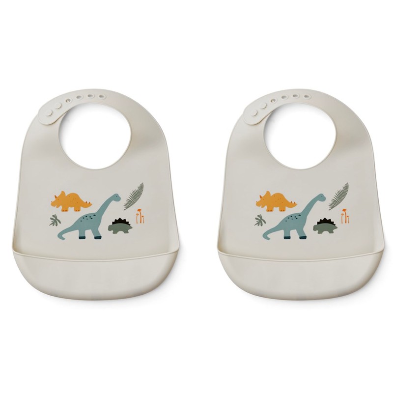LIEWOOD, Silikonowy Śliniaczek z Kieszonką Dino mix 2-pak    