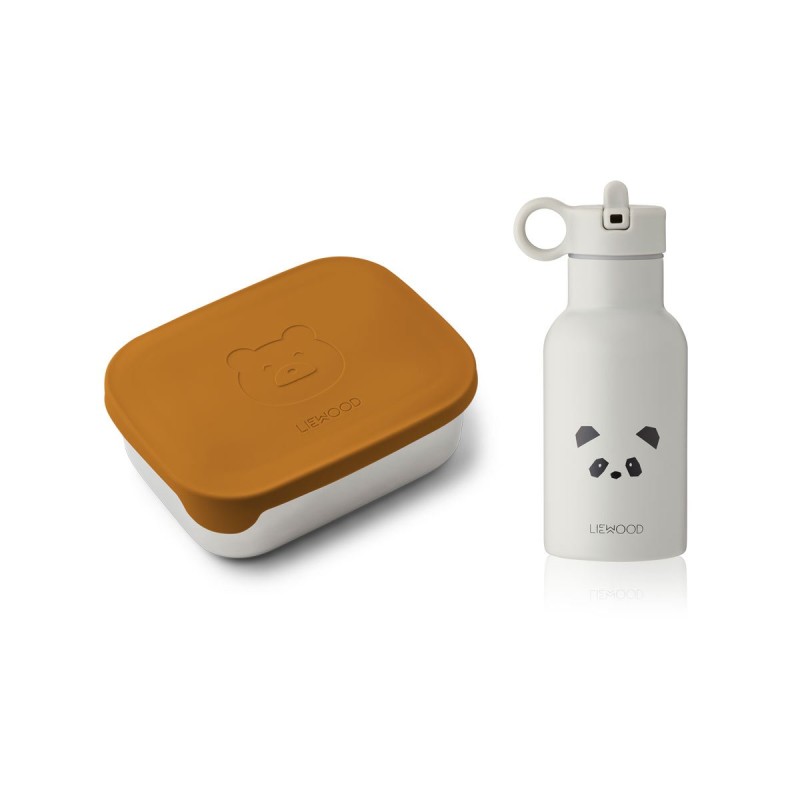 LIEWOOD, zestaw na drugie śniadanie, Joni Lunch Box set - Mr bear mustard/panda light grey mix