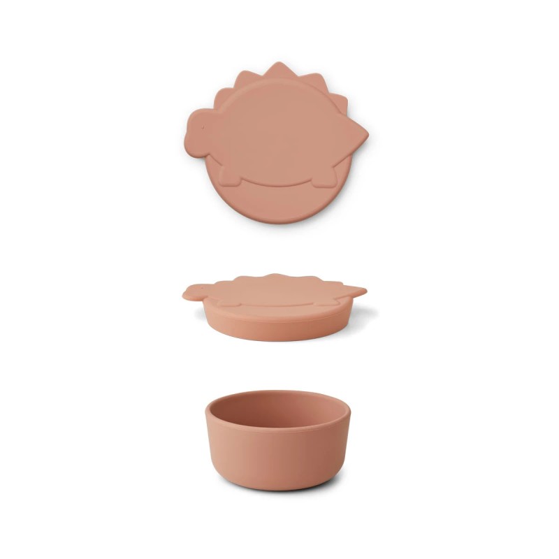 LIEWOOD, średni silikonowy pojemnik na przekąski, Cornelius Snack Box Medium - Dino dark rose